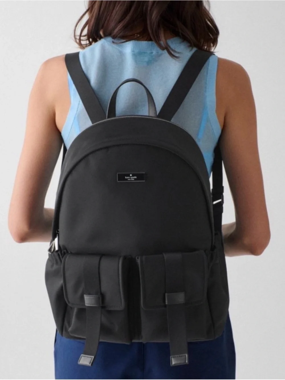 kate spade Black Nylon Backpack with Front Flap Pockets